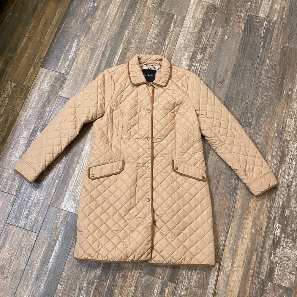 Talbots Long Quilted Barn Coat - Lgt Brown - L
